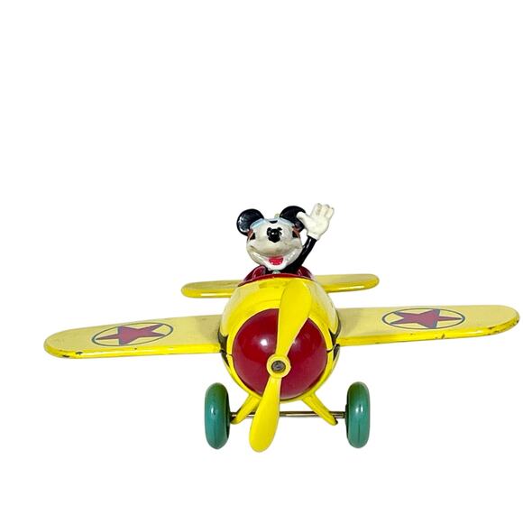 Vintage Disney DecoPac Mickey Mouse Flying Airplane Die Cast Toy Yellow 1981 - Picture 6 of 16